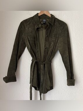 Vintage  Olive Suede Belted Shirt Jacket size medium